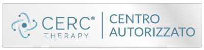 Banner grafico con Logo Cerc Therapy sulla parte destra affiancato da scritta 'centro autorizzato', scritte azzurro/grigie su sfondo grigio sfumato.